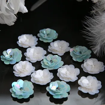10 peças/lote Artesanal de paetês com 3D flor patch para roupas sapatos applique decoração DIY montagem de acessórios do vestuário