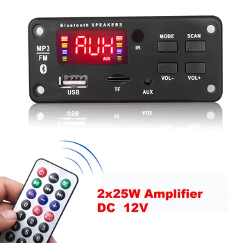 2*25W mãos livres Bluetooth Leitor de MP3 Módulo do Amplificador WMA Decoder Placa USB TF Rádio FM alto-Falante de Carro de Áudio sem Fios de Receber o Kit
