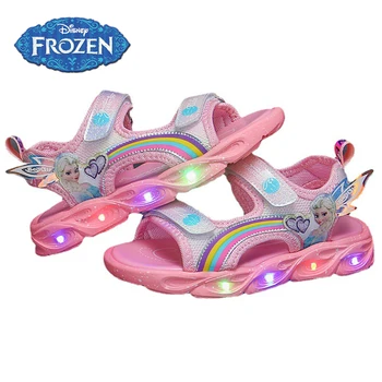 2022 Verão Novo Disney Kids LED Cartoon Sandálias Para Meninas de Moda Congelados Elsa Princesa Sapatos infantis Iluminado antiderrapante Sandália