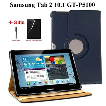 360 Rotação Stand PU bolsa em Couro para Samsung Tab 2 10.1 GT P5100 P5110 P5113 Caso de Tablet com Desperto do Sono função+Filme+Caneta
