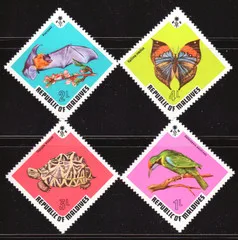 4 PCS Maldivas Pós Carimbo,1973,Animal Selos,Flying Fox,Tartarugas,Borboleta,um Pássaro,Quaility Elevado,Novo Selo.Real Original