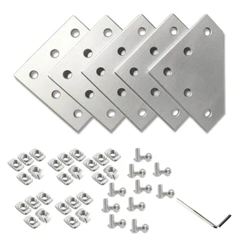 5-Furos de 2020 Extrusão de Alumínio Conector de Placas de Definir 10pcs Prata em Forma de 