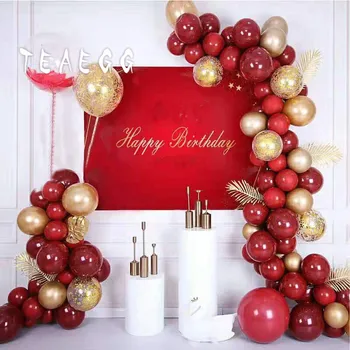 98Pcs Ouro Confete Balões Garland Arco Kit Metalizado Ouro Penas Vermelhas Adulto 30 de Aniversário de Casamento, Decoração de festas