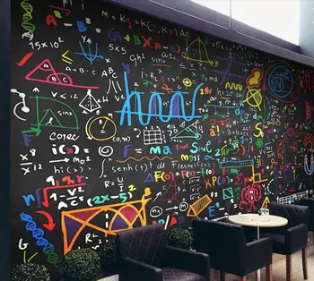Baçal personalizados em 3D papel de parede mural moderno, colorido, giz de fórmulas matemáticas quadro negro na parede do fundo sala de estar, quarto 5D decoração de casa