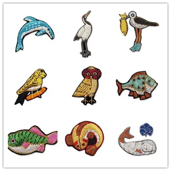 Bordadas à mão tunas peixe-baleia coruja dolphin emblemas applique para Casaco, Calças, Saco