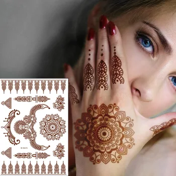 Brown Henna Rendas Temporárias Etiqueta da Tatuagem de Borboleta Mehndi Flor Falsa Tatuagem para as Mulheres da Pena Flora Sexy Henna Design de Etiquetas