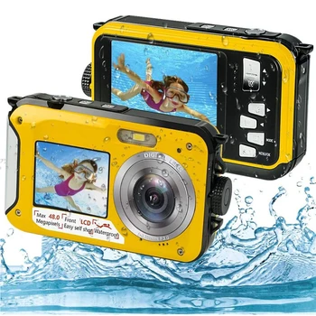 Câmera subaquática em dois Ecrãs HD 2.7 K 48MP Digital Impermeável, Anti-vibração ao ar livre, Gravador de Vídeo da Câmera para Mergulho Acampamento