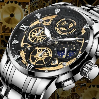 De negócios, Homens do Relógio Esqueleto Automático do Relógio de Quartzo da Prata Preto Vintage Homem Watchwrist de Relógios para Homens Relógio Masculino