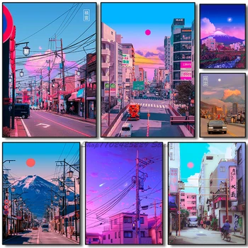 De Néon Da Cidade Japonesa De Paisagem Cartaz De Rua Japonesa Neon Cartaz Lona Impressão De Pintura De Parede De Sala De Arte Barra De Café Da Decoração Da Arte