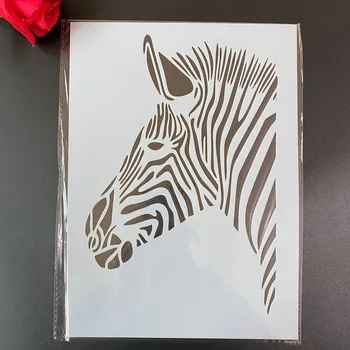 DIY Estênceis Pintura mural de Recados para Colorir Relevo Álbum de Papel Decorativo Modelo de Cartão de parede,A4 29 *21cm zebra