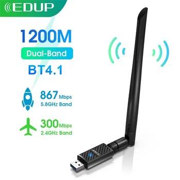 EDUP 1200Mbps de Wifi USB Adaptador de Dupla Banda de 2,4 GHz/5 ghz Bluetooth 4.1 Chipset RTL8822BU 6dBi Antena Wi-Fi, Placa de Rede Para PC