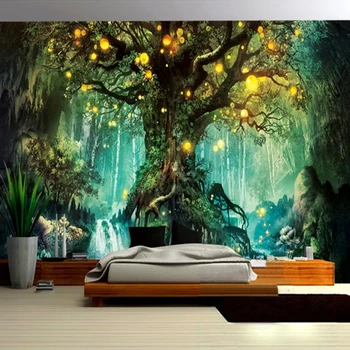 Foto de papel de Parede 3D Romântica Fantasia de Árvore de Floresta Mão Murais Pintados TV da Sala de estar Sofá Crianças Quarto de plano de Fundo do Papel de Parede Paredes
