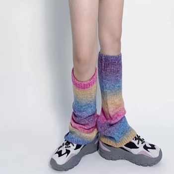 Harajuku Mulheres Gradiente De Arco-Íris Colorido Perna Mais Quentes Meias Altura Do Joelho, Queimado Solta O Pé Cobrir As Meias De Streetwear