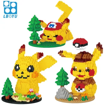 LBOYU Cena o Detetive Pikachu Mini Blocos de Construção de Diamante Micro Tijolo Pokemon Figuras de Brinquedos Para a Criança Presente de Aniversário