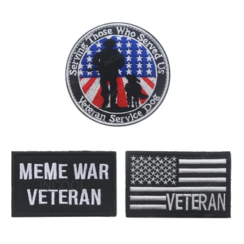 Meme Veterano de Guerra norte-Americana Bandeira Bordada Patches Militares Táticos Patch Cão de Serviço Tecido Braçadeira Herói Motociclista Patch Emblemas