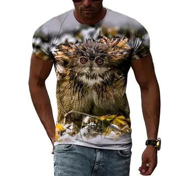 Moda verão T-shirt de coruja padrão de t-shirts Para os Homens Casual Impressão 3D Tee Hip Hop Harajuku Personalidade Gola Redonda, Manga Curta Topo