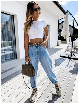 Mulheres Blue Jeans Primavera Senhoras de Cintura Alta Jeans Calças Retas Leggings Adequado para fazer Compras e Namorar S-XXL