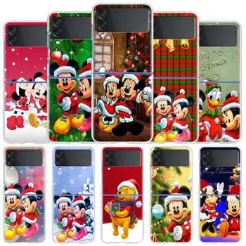 Natal do Mickey Minnie Case Para Samsung Galaxy Z Flip 3 4 5 G Transparente Rígido de Telefone Celular Tampa ZFlip PC Claro Luxo Shell