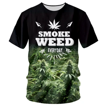 Os homens T-shirt de Impressão 3D, T-shirt de Fumaça de ervas Daninhas Padrão Diário em torno do Pescoço Camiseta de Hip-hop de Rua Harajuku Top Plus Size Vestuário