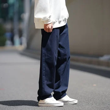 Outono de Algodão Casual Calças dos Homens de Moda 3 Cor Reta Calças de Homens Japoneses Streetwear Solta Wide Leg Pants Mens Calças M-2XL