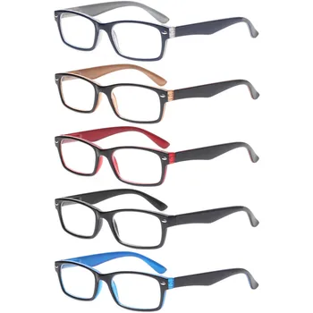 Pacote de 5 de Óculos de Leitura Mola Dobradiça Plactic Retângulo com Presbiopia Leitores Combinando com Bolsa de Baixo para Homens e Mulheres