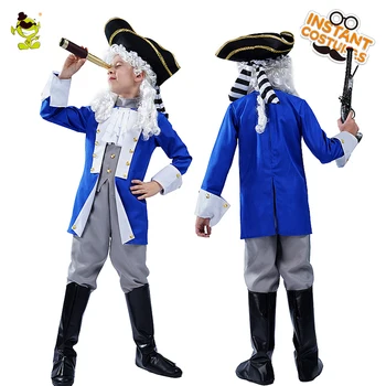 Purim Roupas para Crianças Colonial Geral Trajes Cosplay do Natal do Menino Azul Pirata Geral, Roupas de Fantasia para Criança