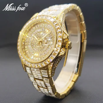 Réplicas de Relógios de Homens de Moissanite Ouro Marca de relógios de Luxo, Dia Data AAA Diamante Relógios Exclusivos Hip Hop Gelado As Jóias Relógio Mens
