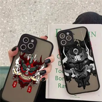 Samurai Máscara Oni Caso de Telefone fosco transparente Para iphone 7 8 11 12 13 plus mini x xr xs pro max tampa