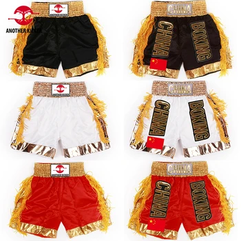 Shorts MMA Homens, Mulheres, Crianças, Adolescentes Treinamento de Boxe Shorts de Muay Thai Calças Borlas de Ouro Ginásio de Luta Luta Boxeo Sanda Roupas