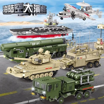Série militar Tanque de Aviões de Caça Portador de Mísseis Carro Blocos de Construção do Veículo Tijolos Modelo 3D do Brinquedo Para Crianças, Presente de Aniversário