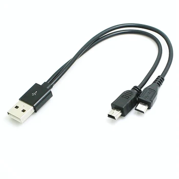 USB 2 em 1 cabo Mini-usb, Mini USB e micro usb 2,0 micro-usb 5 pinos cabo em y para a carga e sincronização de dados 25cm