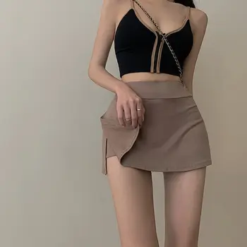 Y2k Estilo coreano Preto de cintura Alta saia Forrada Irregular de Verão Sexy Bodycon de Golfe com Saia Curta de 90 Clubwear Mini saias