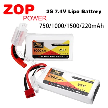 ZOP de Bateria 2S 7.4 V 750mAh 1000mAh 1500mAh bateria 2200mAh 25C/35C/40C/70C Bateria de Lipo W/ JST/T/XT60 Plug para RC FPV Drone Carro