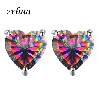 ZRHUA Moda, Cor de Prata Brincos para Mulheres Meninas do arco-íris Coração de Cristal Brincos de Design de Jóias Brincos Femininos