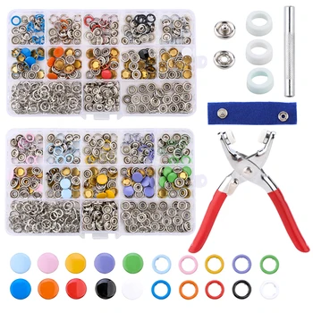 100/200 Conjuntos de Prendedores de Snap Kit de Ferramenta de Metal Botões de Anéis com Prendedor Alicate Prima Kit de ferramentas para a confecção de Roupas de Costura 10 Cores
