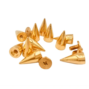 100sets de 14mm de Ouro Cone Pontos de Tachas de Metal fabricação em Couro, Rebites Bala Picos de Punk Spike Rebites de Couro