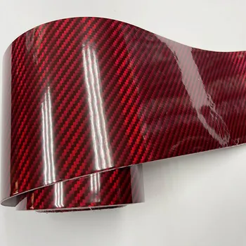 10cm de largura Brilhante Vermelho Holográfico de Fibra de Carbono de Vinil Enrole o Rolo com Ar-Lançamento de Tecnologia de Adesivo Auto Adesivo Decalque