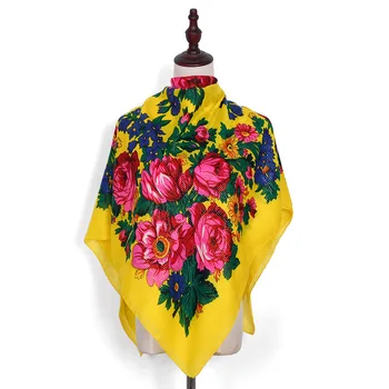 110*110 cm russo Bandana Cachecol Floral Mulheres de Cabeça Quadrada de Lenço de Senhoras de Lenço Hijab Babushka Étnica Xale de Ouro de Fios Brilhantes