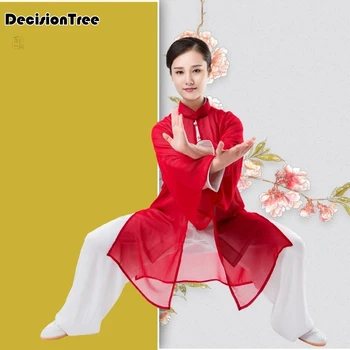 2021 wushu kung fu uniforme tai chi terno de lazer xales mulheres única xales elegante gradiente de taiji roupas para homens chiffon manto