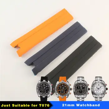 21mm (Buckle20mm) Preto Azul Laranja Pulseira de borracha de Silicone T076417 faixa de Relógio para T076 homem