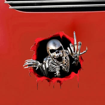 3D Etiqueta do Carro do Esqueleto Crânio No Buraco de Bala/ Metal do Esqueleto Crânio de Terror Engraçado Auto Decalque do Carro Decoração Estilo de Acessório