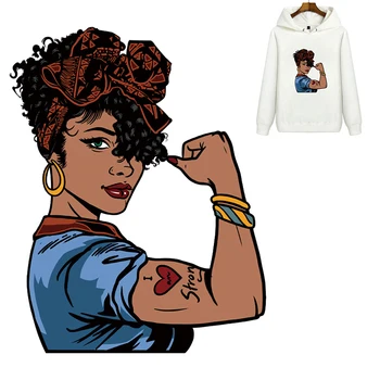 Afro Mulheres Patch Em Vestuário de DIY T-Shirt Tops de Ferro Em Patches Para Roupas de Menina Negra DIY UM nível Lavável Patch