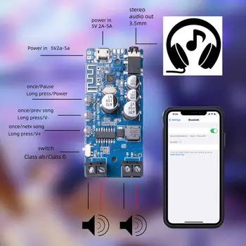 Amplificador de potência da Placa de som Estéreo Rápida Dissipação de Calor PCB compatível com Bluetooth 5.0 Digitais de Classe D AMPLIFICADOR para Altifalante