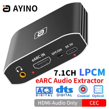 AYINO eARC Extrator de Áudio de 192Khz / DAC Converter AC3 DTS LPCM HDMI-Áudio Compatível Apenas o Adaptador Óptico Coaxial AUX de 3,5 mm