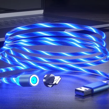 Beleza Magnética carregamento do Telefone Móvel Cabo de Fluxo Luminoso Iluminação cabo de Fio do carregador para Samaung LED Micro USB Tipo C para iphone