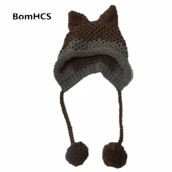 BomHCS Bonito Fox Ouvidos Gorro De Inverno Quente 100% Feito À Mão Com Chapéu De Malha De