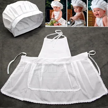 Bonito Branco Com Bebê Cozinhar Traje Fotos Fotografia Prop Bebê Recém-Nascido Chapéu De Avental