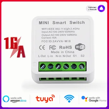 Casa inteligente Tuya Mini wi-Fi Smart Switch 16A DIY Disjuntor Módulo de Voz Remoto de Controle de 2 Vias de Controle Alexa Yandex Alice Google