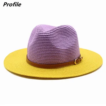 Chapéu de palha gradiente de duas cores chapéu de sol ao ar livre chapéu de sol de chapéu de palha à beira-mar protetor solar chapéu, chapéu de sol de várias шапка женская