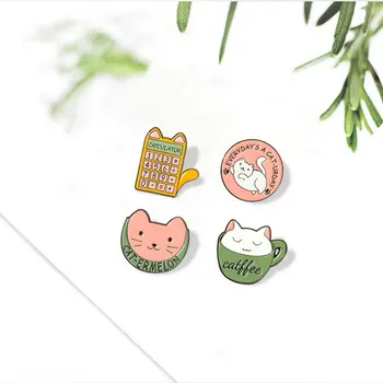 Copa do Gato de sorvete de Café Esmalte Pins Personalizados Animais Bonito Broche de Lapela o Emblema Saco de desenhos animados Jóias de Presente para a Criança Amigo